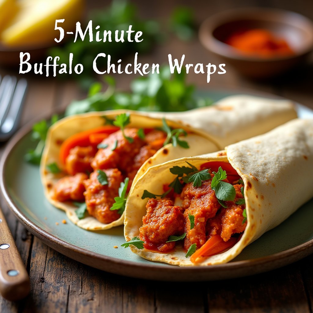 Buffalo Chicken Wraps filled with spicy shredded chicken, crisp lettuce, and a drizzle of ranch dressing, served on a plate.